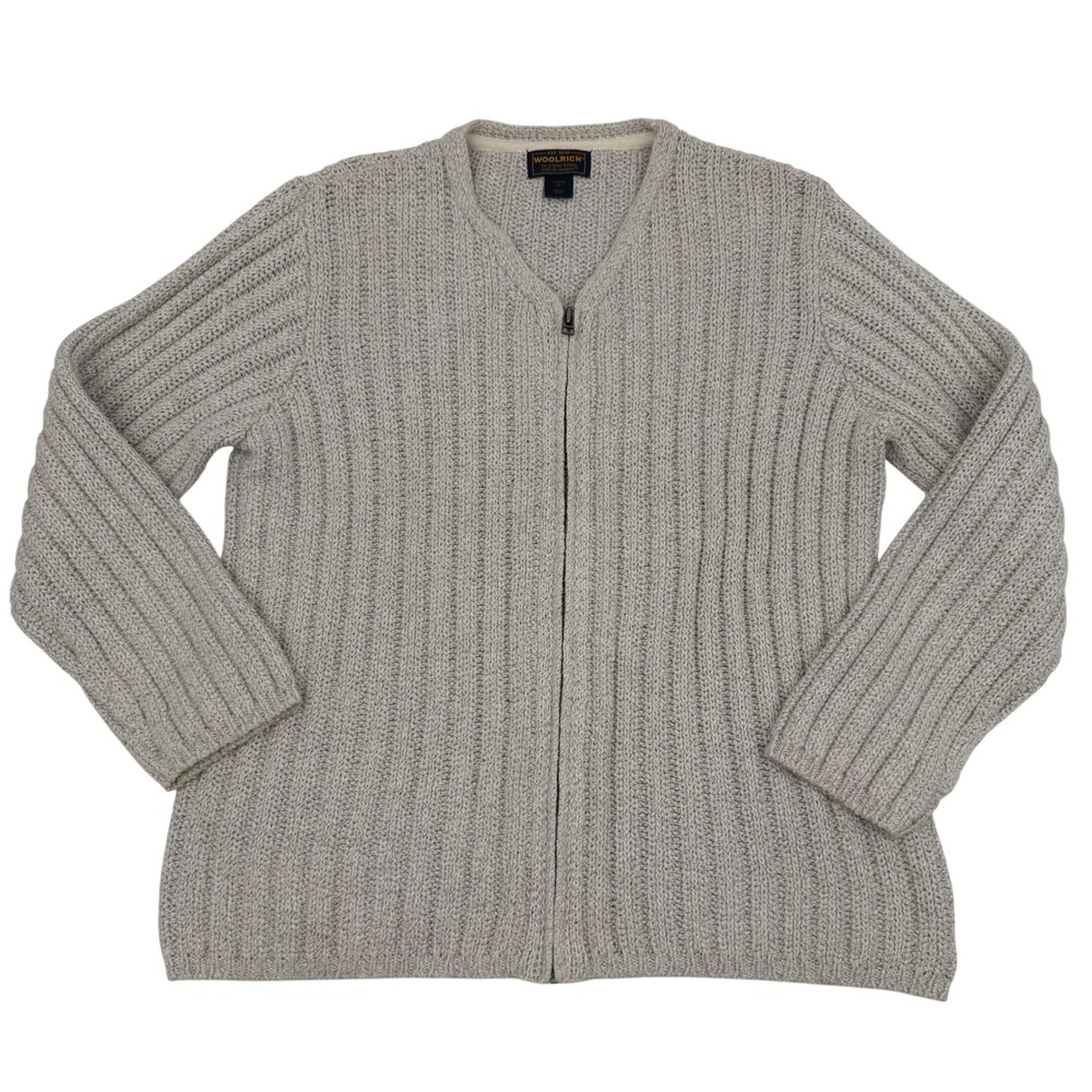 Woolrich Womens Cardigan Sweater Size XL Cotton Zip Fishermancore Ribbed Knit